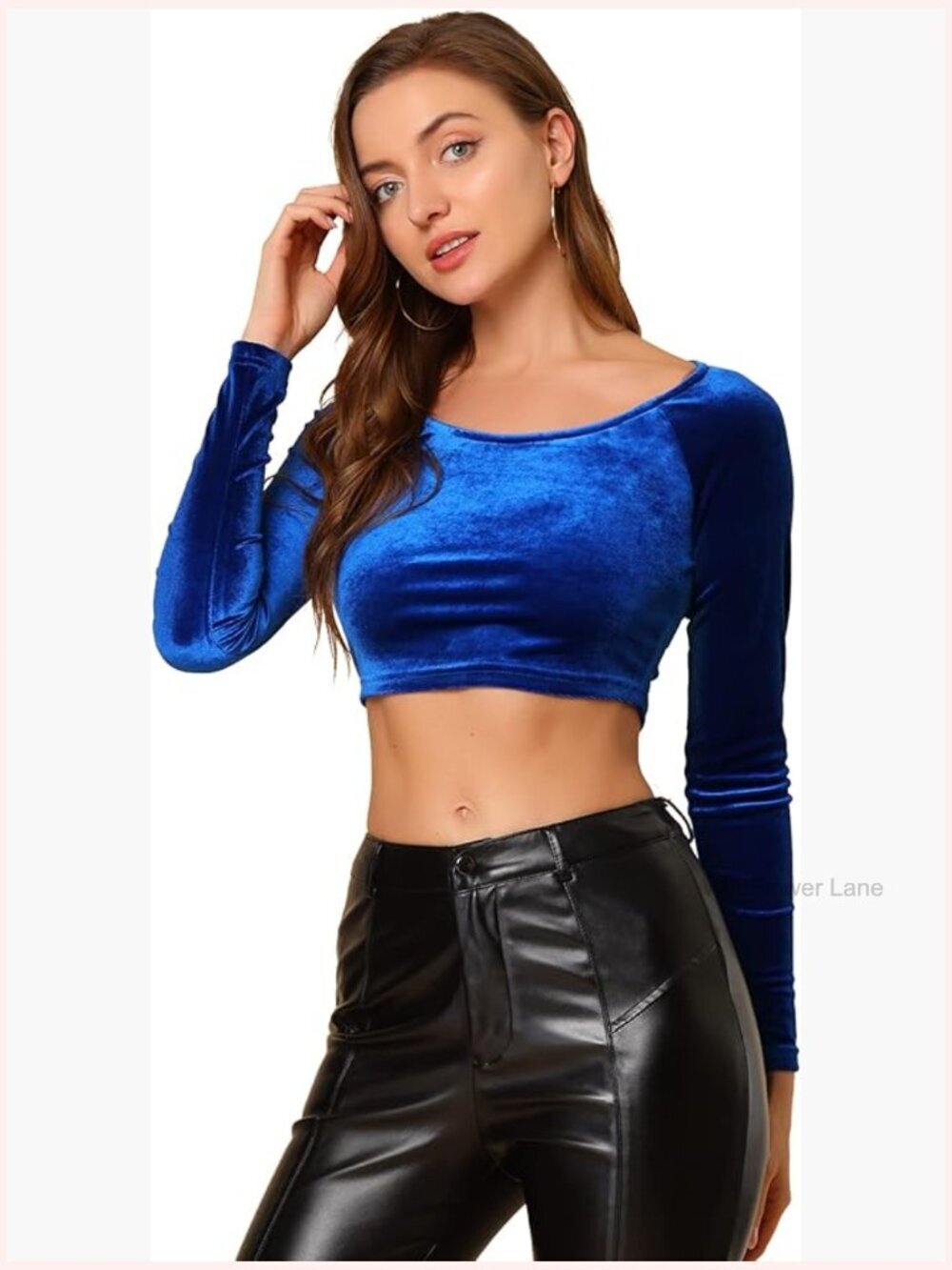 Velvet Crop Top - Long Sleeve Off Shoulder Solid Party Top
